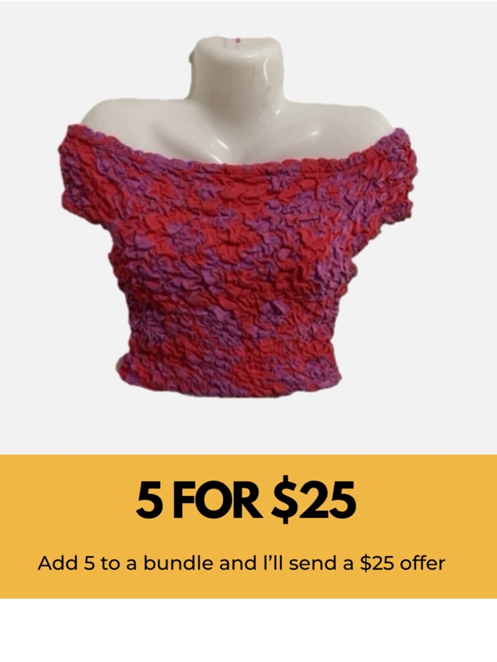 Free People Red and Purple Smocked Off-Shoulder Crop Top